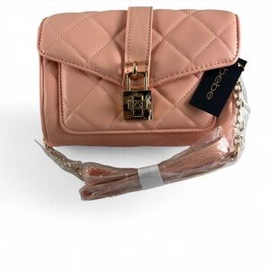 Bebe Kellen Peach quilted crossbody bag with gold lock